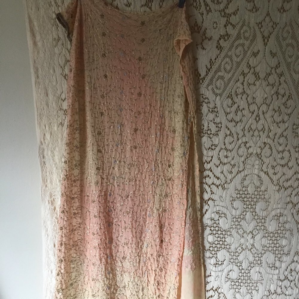 Silk Crepe Scarf with Gold Embroidery